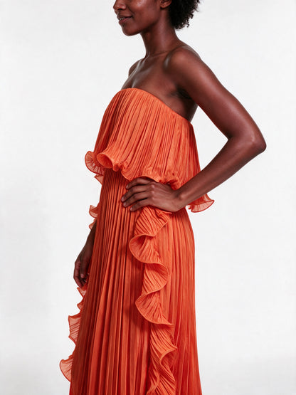 Calliope - Strapless Pleated Frill Maxi Dress - view 3