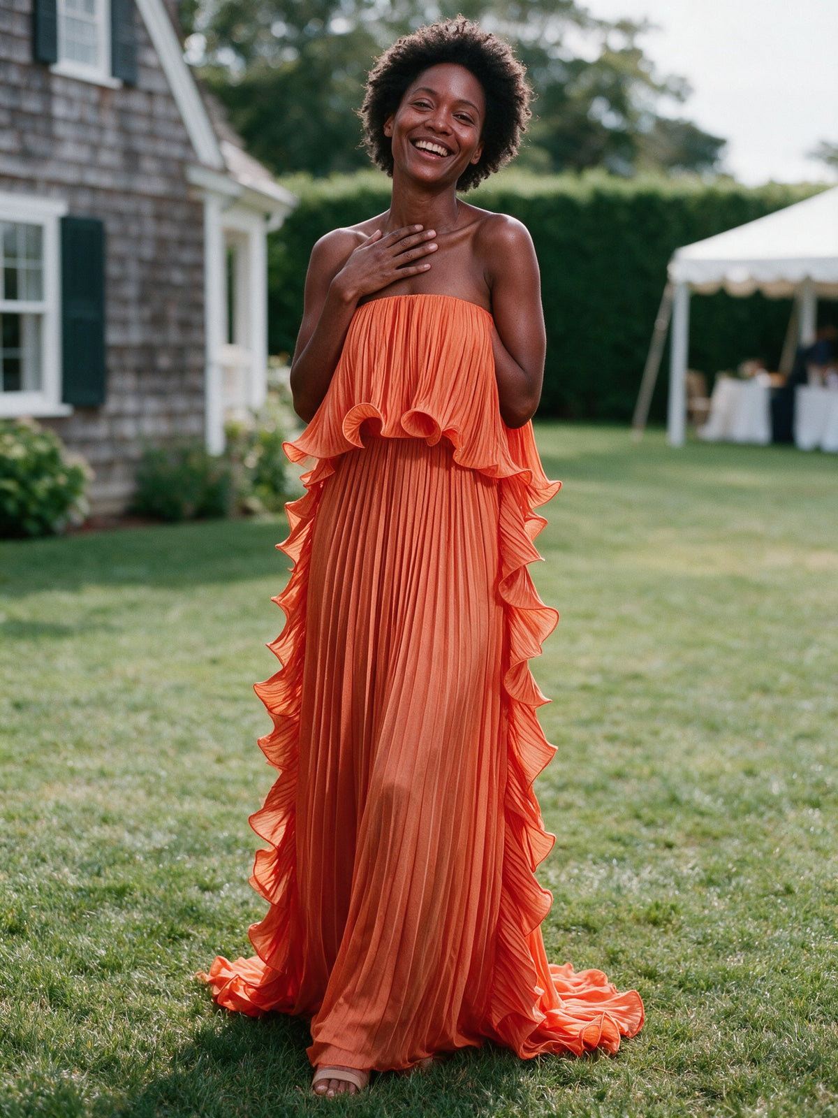 Calliope - Strapless Pleated Frill Maxi Dress - view 4