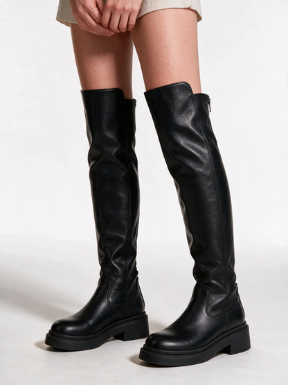 Camila - Flat Over the Knee Zip Boots with Stretch Back - view 3