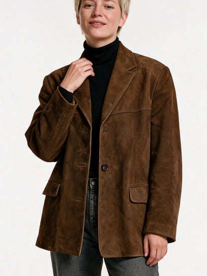 Carina - Women's Oversized Brushed Brown Blazer Jacket - view 1
