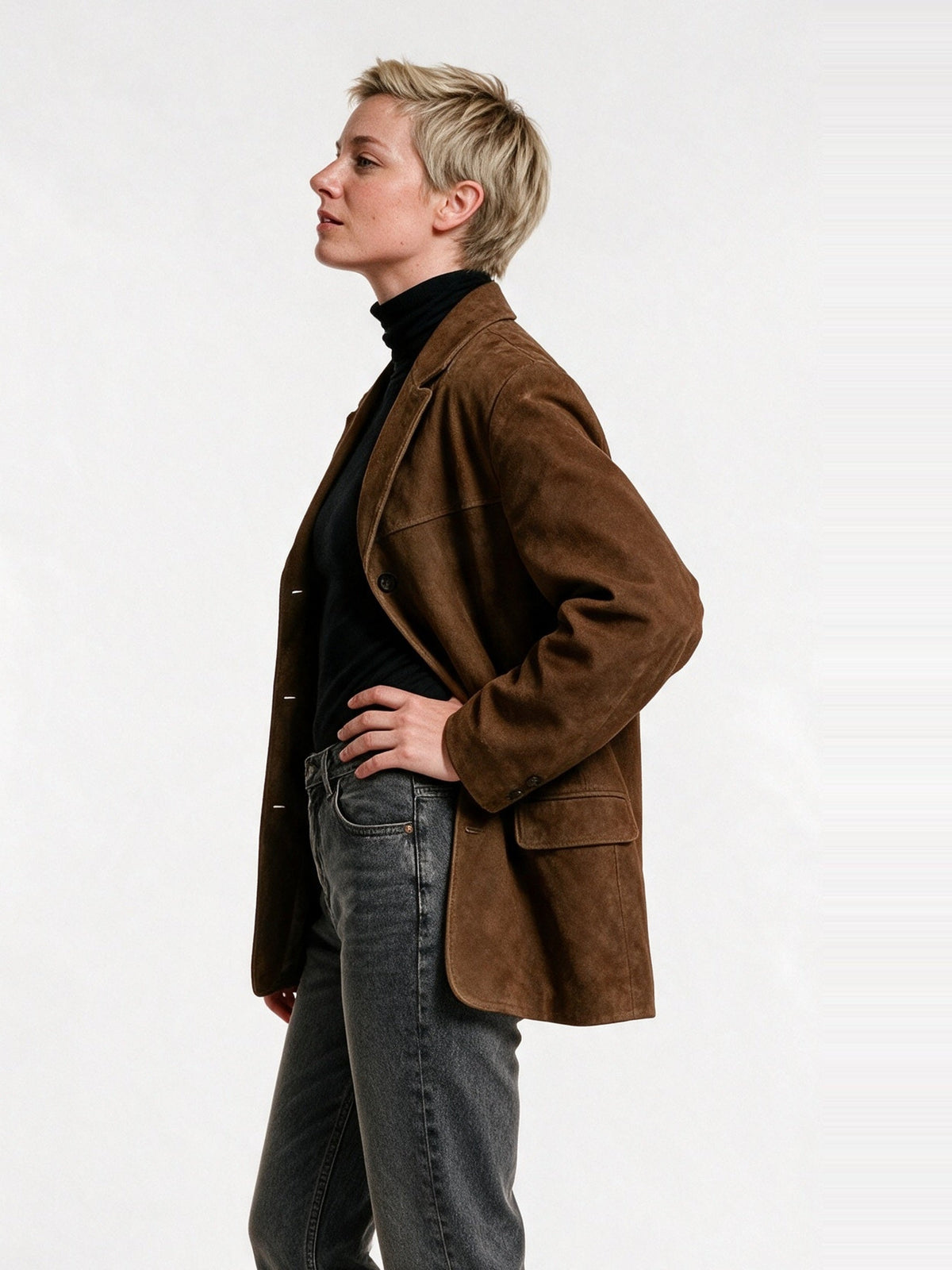 Carina - Women's Oversized Brushed Brown Blazer Jacket - view 2