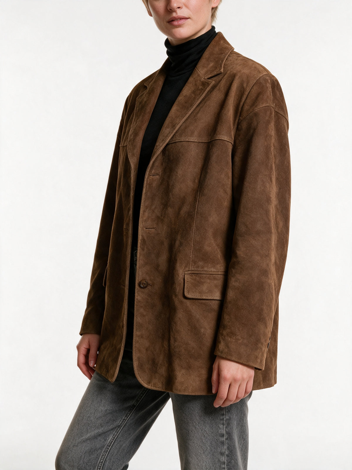 Carina - Women's Oversized Brushed Brown Blazer Jacket - view 3