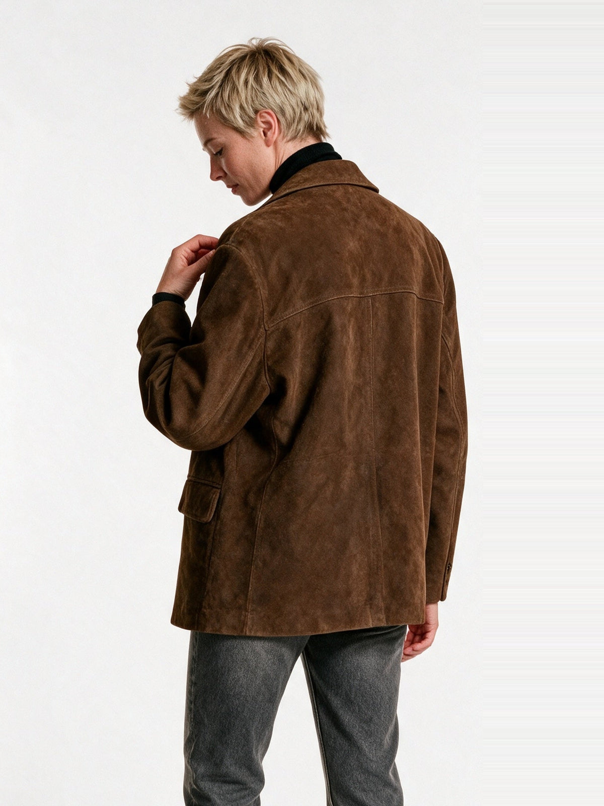 Carina - Women's Oversized Brushed Brown Blazer Jacket - view 5