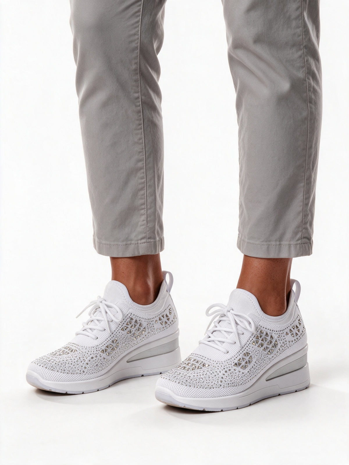Carmela - Women's Rhinestone Knit Wedge Sneakers - view 3