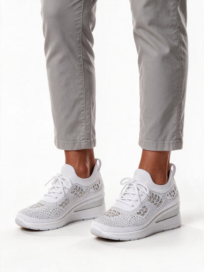 Carmela - Women's Rhinestone Knit Wedge Sneakers - view 3