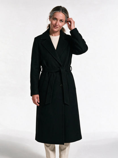 Cassandra - Elegant Belted Wrap Coat - Black