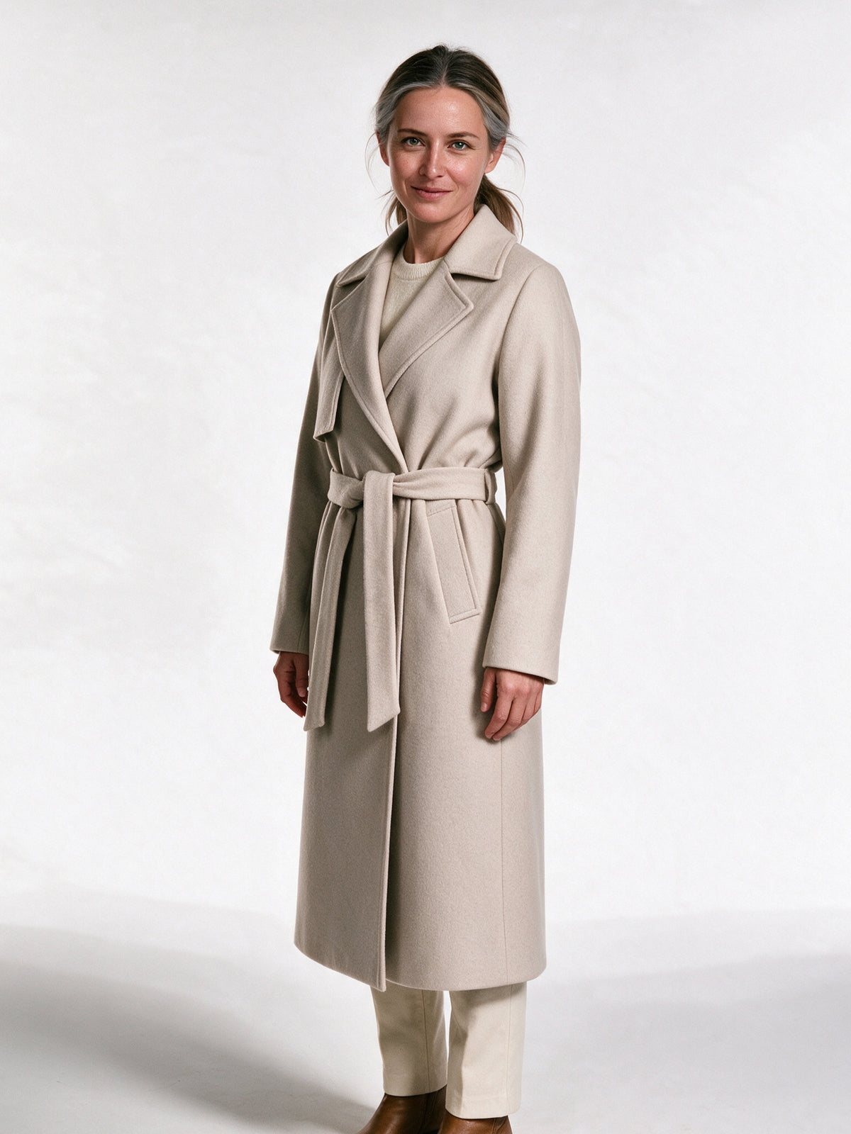 Cassandra - Elegant Belted Wrap Coat - view 2