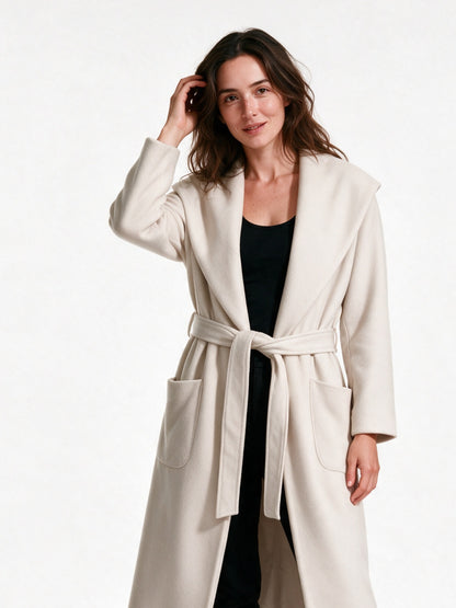 Celine - Women's Long Open Front Belted Coat - Ivory
