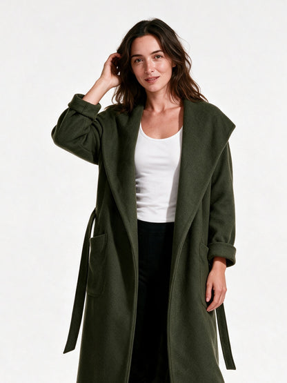 Celine - Women's Long Open Front Belted Coat - view 1