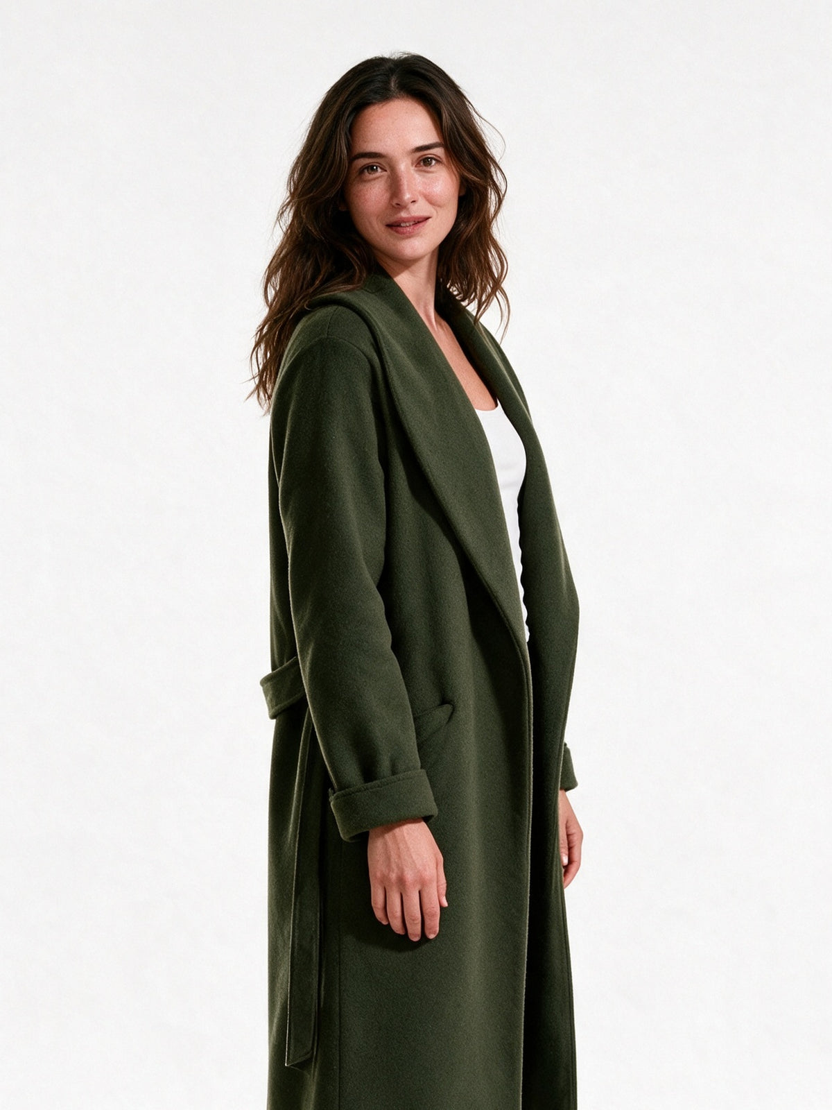 Celine - Women's Long Open Front Belted Coat - view 2