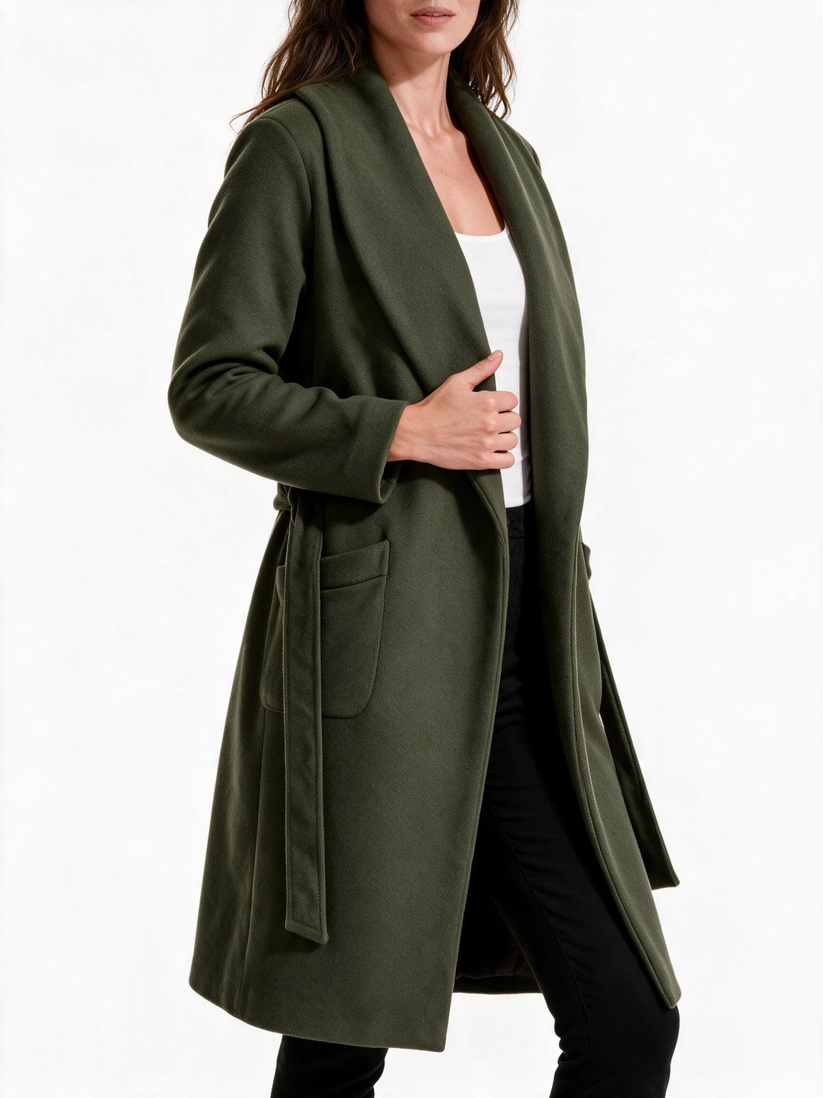 Celine - Women's Long Open Front Belted Coat - view 3