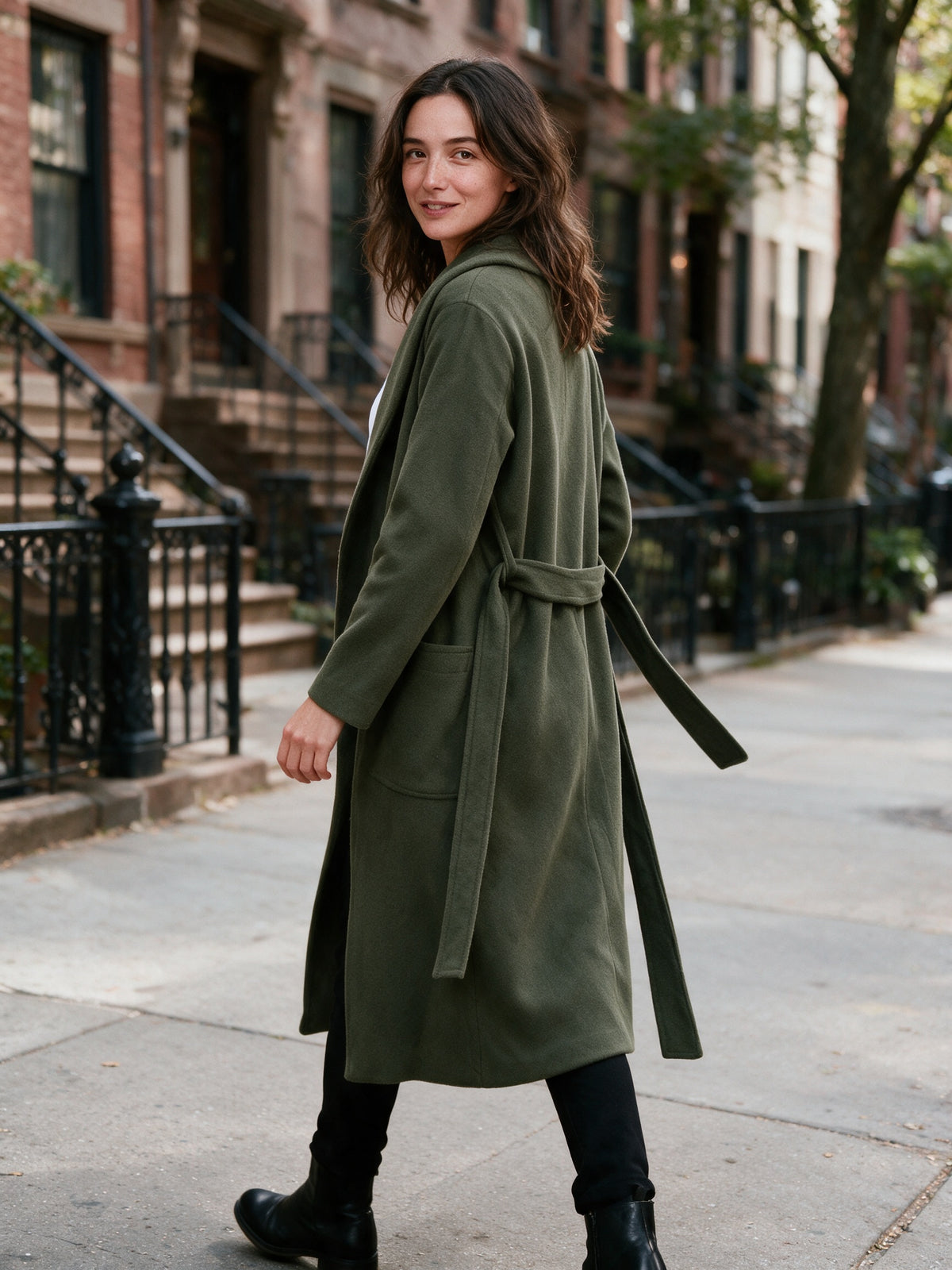 Celine - Women's Long Open Front Belted Coat - view 4