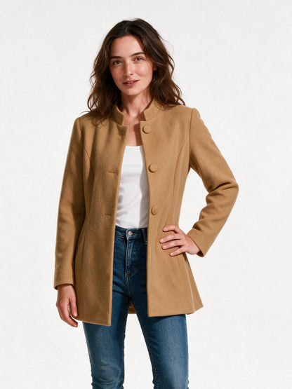Clara - Women's Stand Collar Button Front Coat - view 1