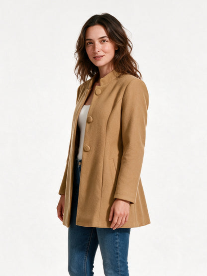 Clara - Women's Stand Collar Button Front Coat - view 2