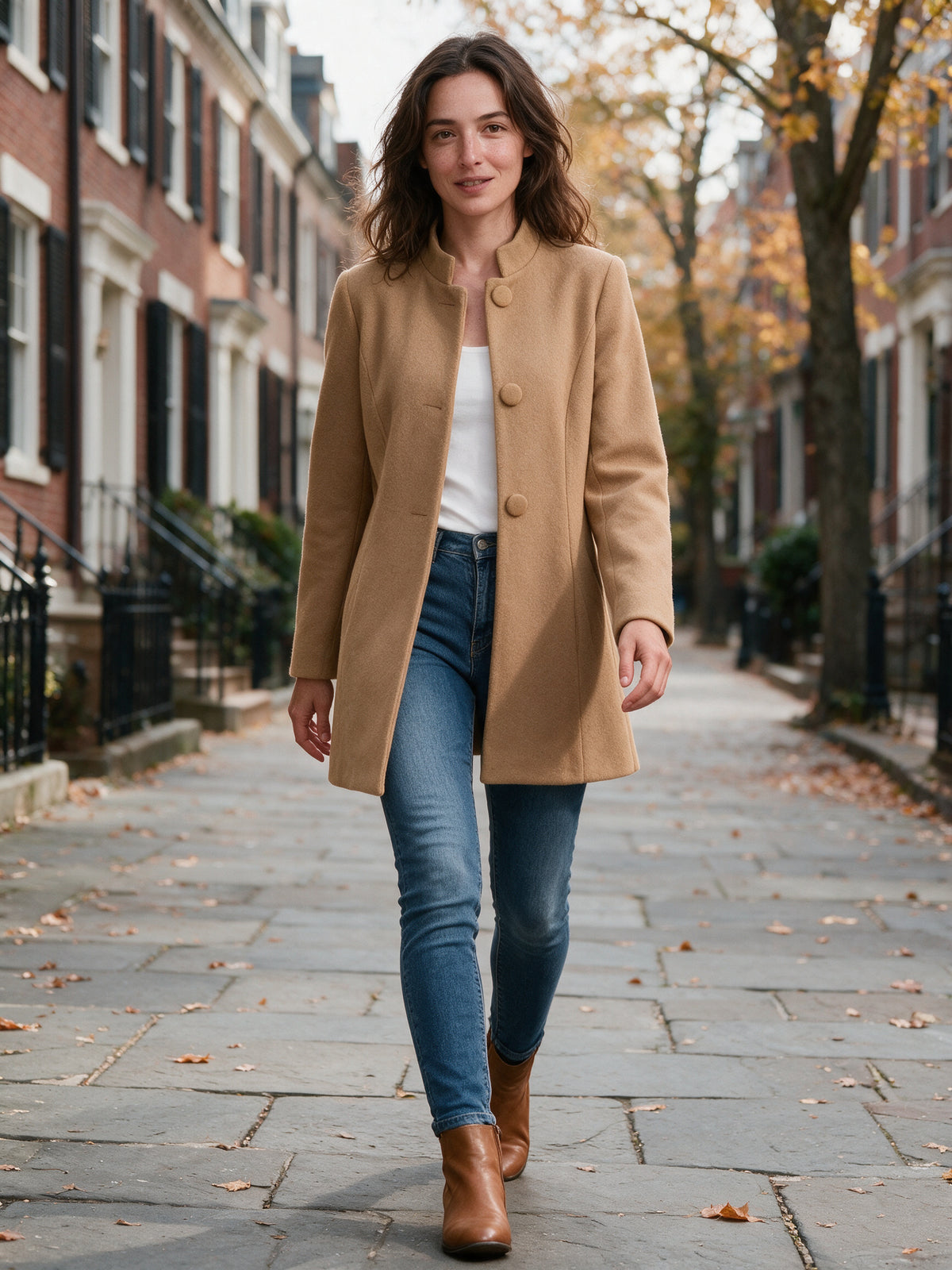 Clara - Women's Stand Collar Button Front Coat - view 4