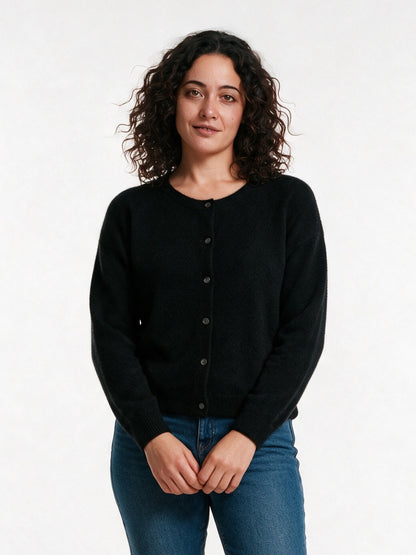 Clemence - Women's Fine Knit Button-Up Cardigan - Black