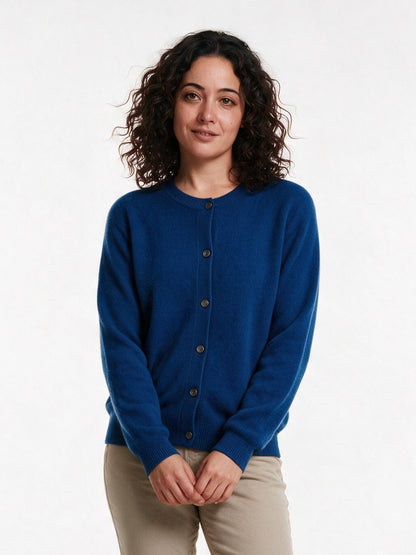 Clemence - Women's Fine Knit Button-Up Cardigan - Cobalt