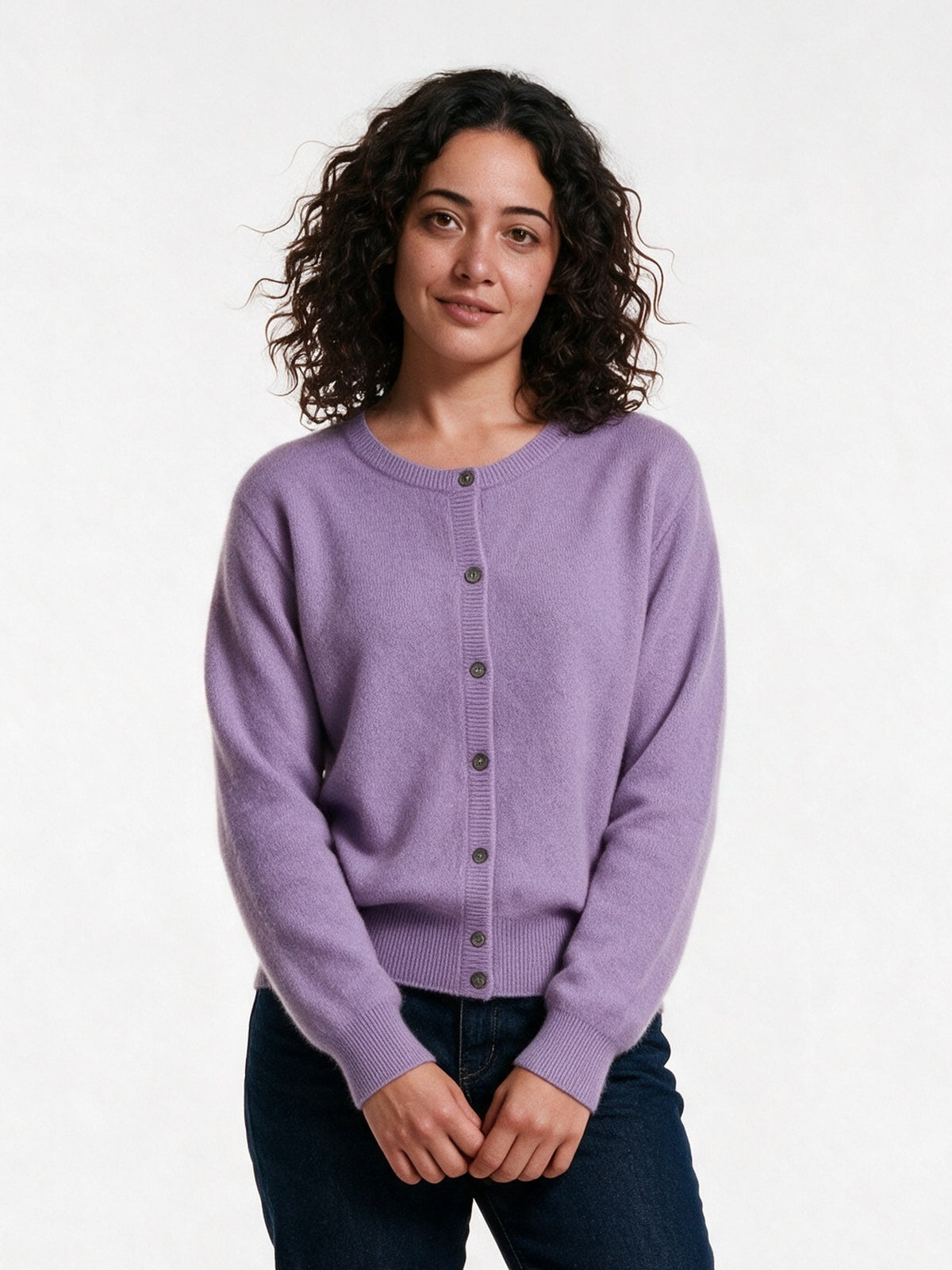 Clemence - Women's Fine Knit Button-Up Cardigan - Lavender