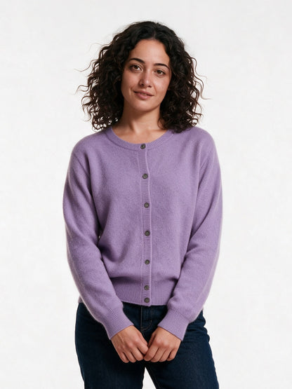 Clemence - Women's Fine Knit Button-Up Cardigan - Lavender