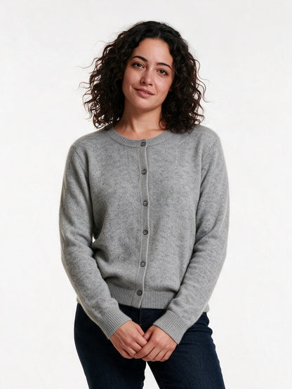 Clemence - Women's Fine Knit Button-Up Cardigan - Light Grey