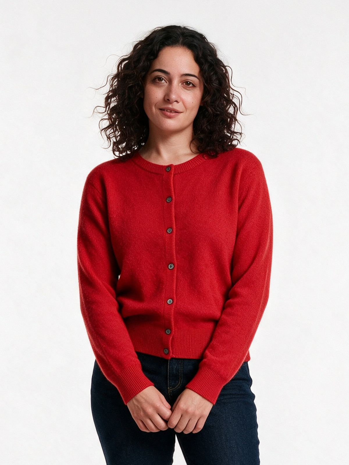 Clemence - Women's Fine Knit Button-Up Cardigan - Red