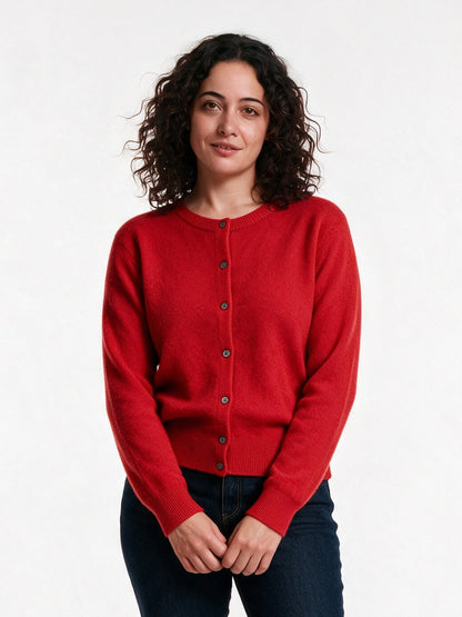 Clemence - Women's Fine Knit Button-Up Cardigan - Red