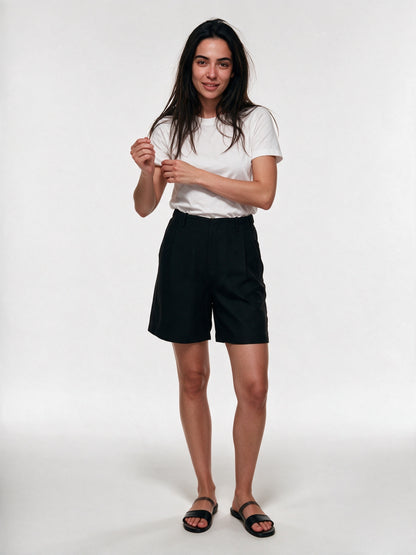 Colette - Women's High Waist Pleated Bermuda Shorts - view 1