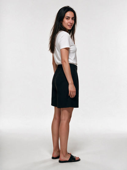 Colette - Women's High Waist Pleated Bermuda Shorts - view 2