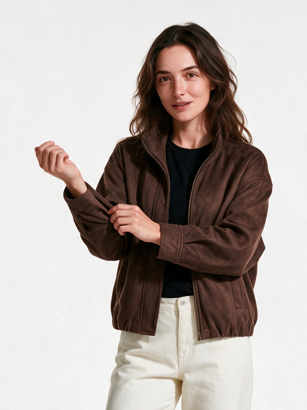 Corisande - Women's Stand Collar Zip Front Bomber Jacket - view 1