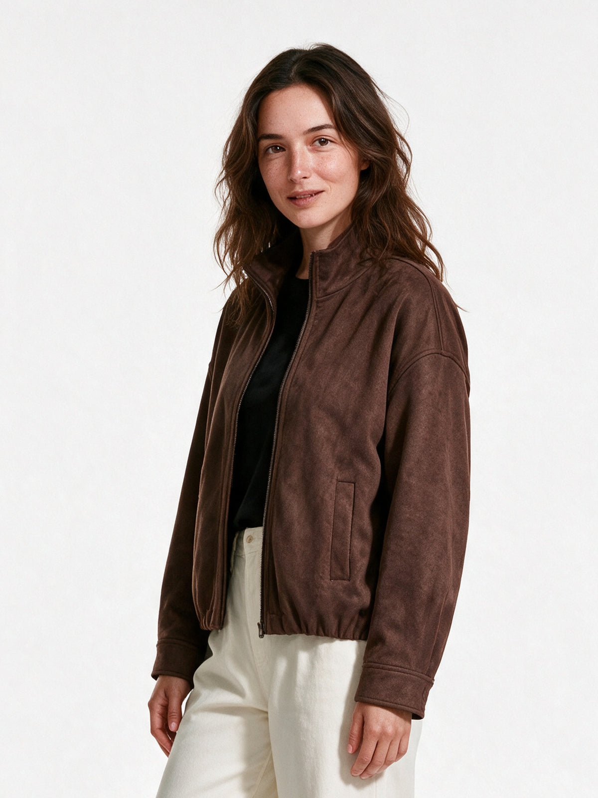 Corisande - Women's Stand Collar Zip Front Bomber Jacket - view 2