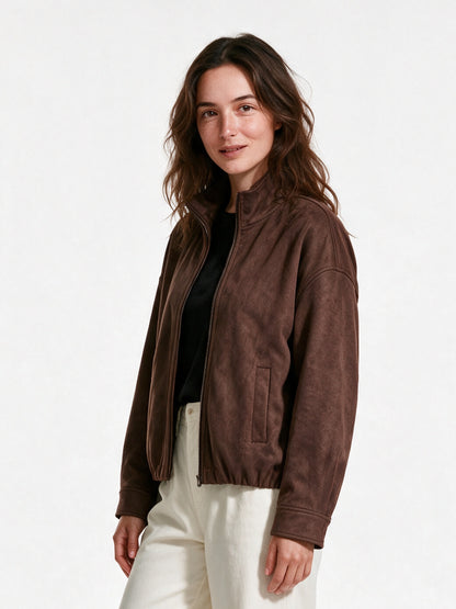 Corisande - Women's Stand Collar Zip Front Bomber Jacket - view 2