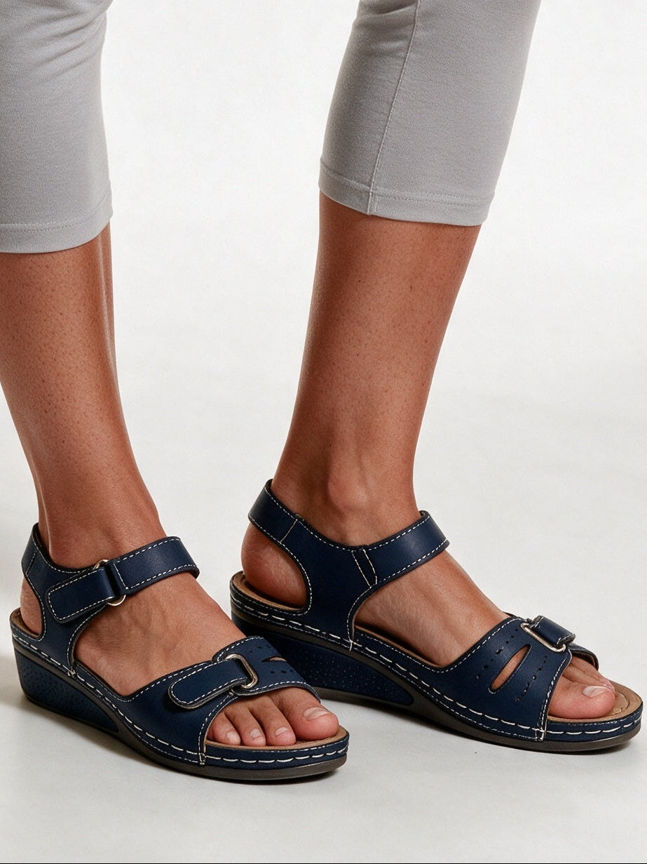 Crystal - Adjustable Strap Wedge Sandals for Women - Blue