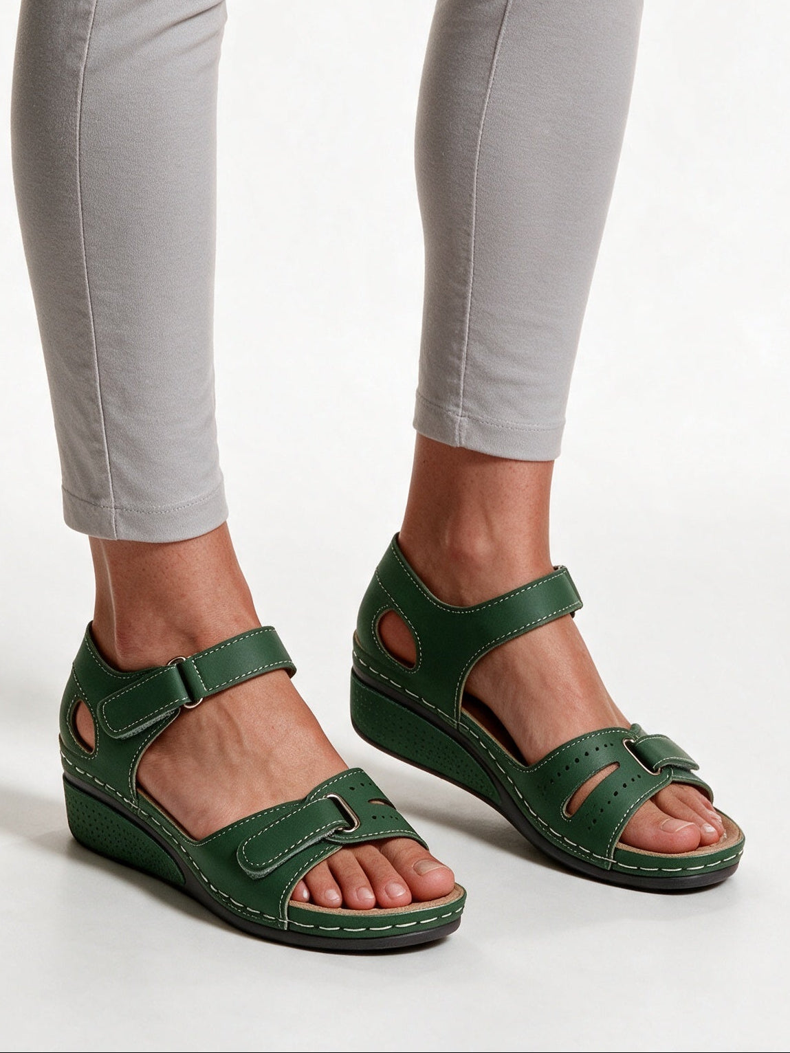 Crystal - Adjustable Strap Wedge Sandals for Women - Green
