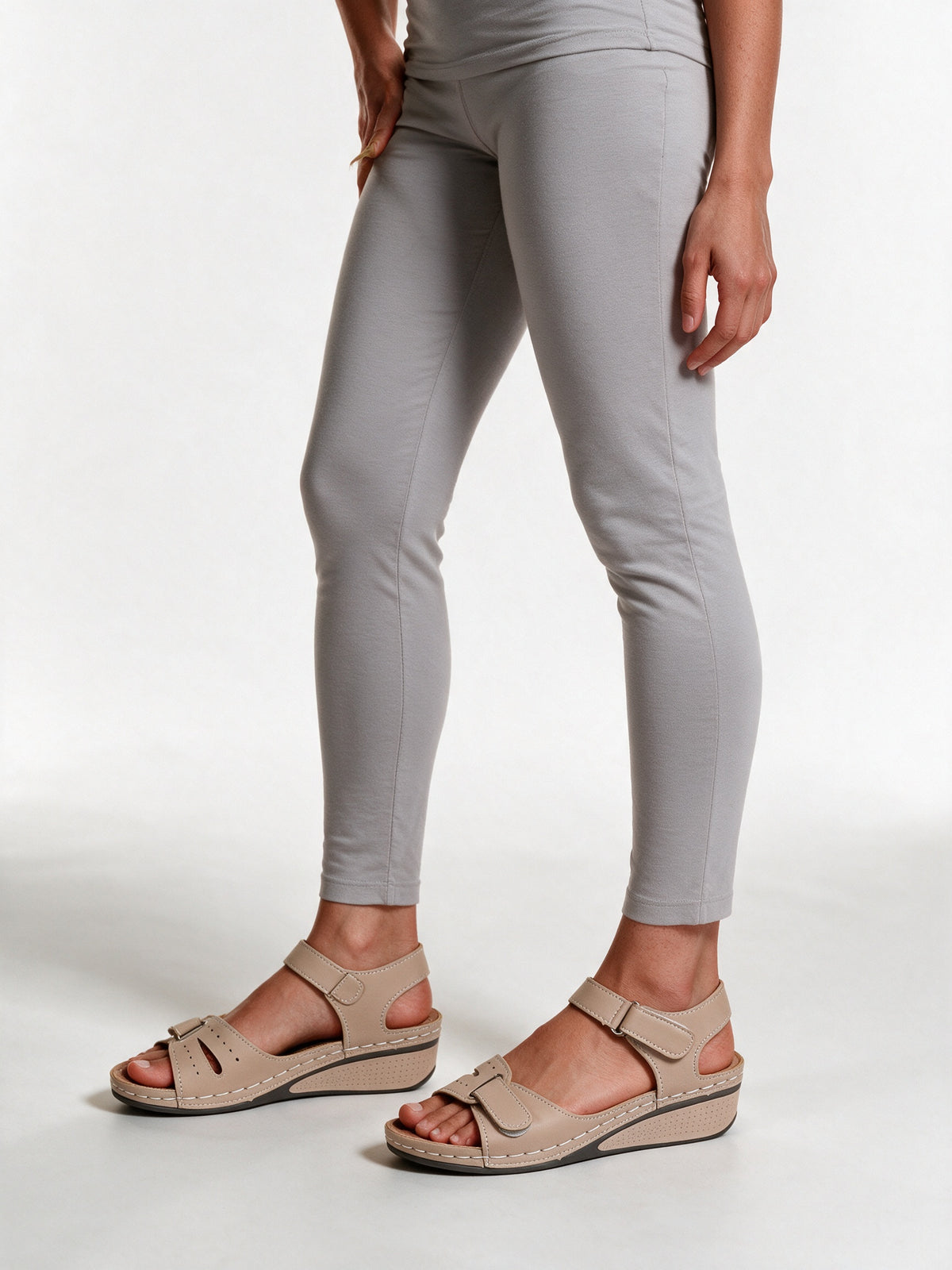 Crystal - Adjustable Strap Wedge Sandals for Women - Khaki