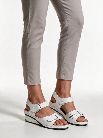Crystal - Adjustable Strap Wedge Sandals for Women - White