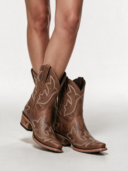 Dakota - Women's Embroidered Western Mid-Calf Boots - Brown