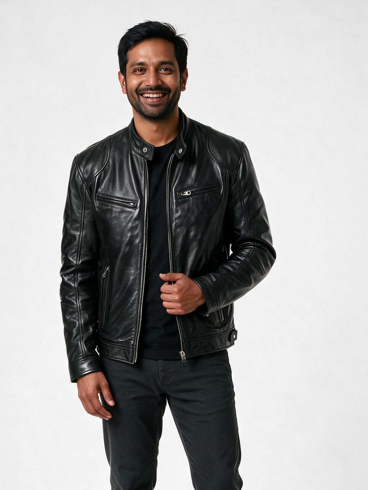 Dante - Men's Stand Collar Zip Biker Jacket - view 1