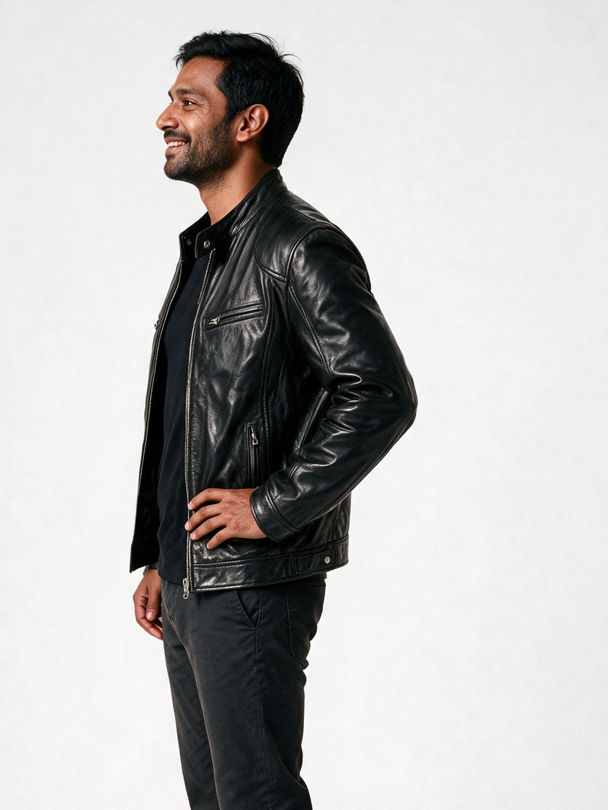 Dante - Men's Stand Collar Zip Biker Jacket - view 2