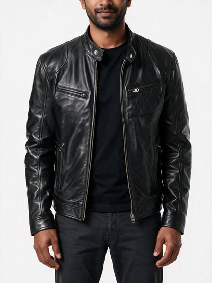 Dante - Men's Stand Collar Zip Biker Jacket - view 3
