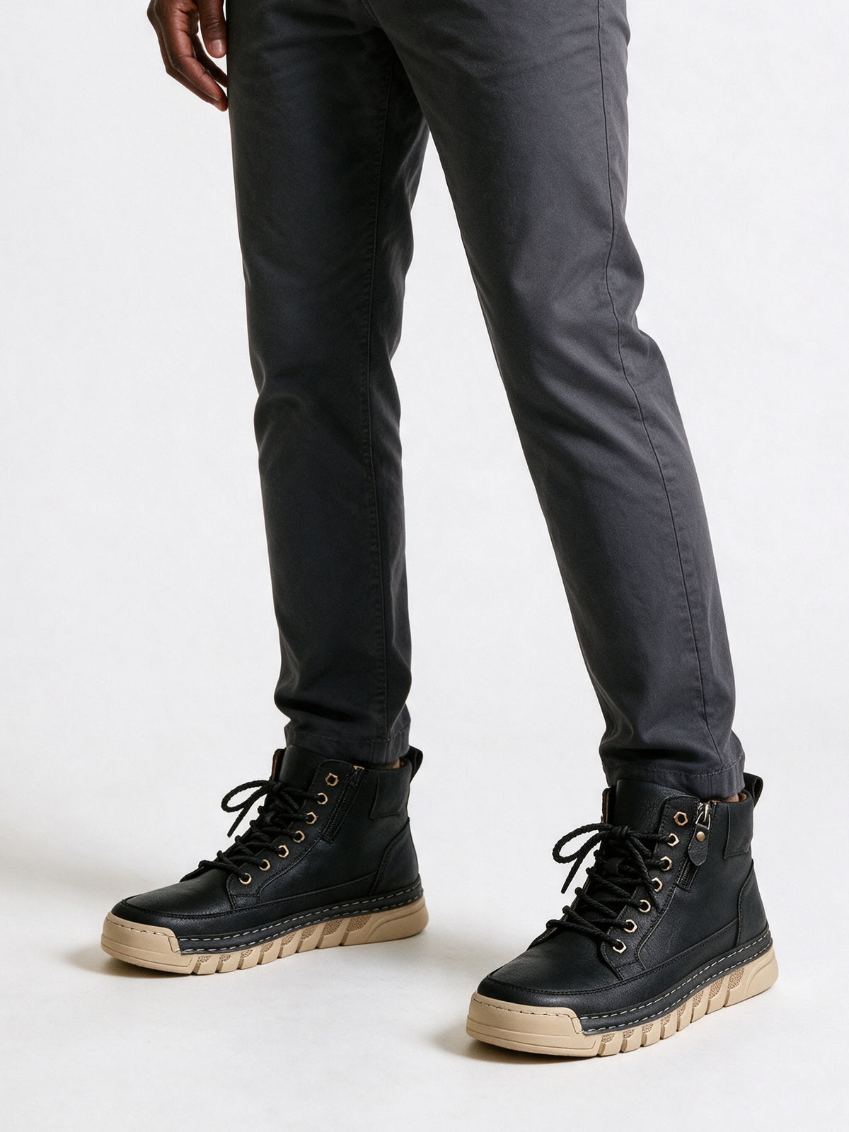Declan - Men's High Top Lace Up Side Zip Boots - Black