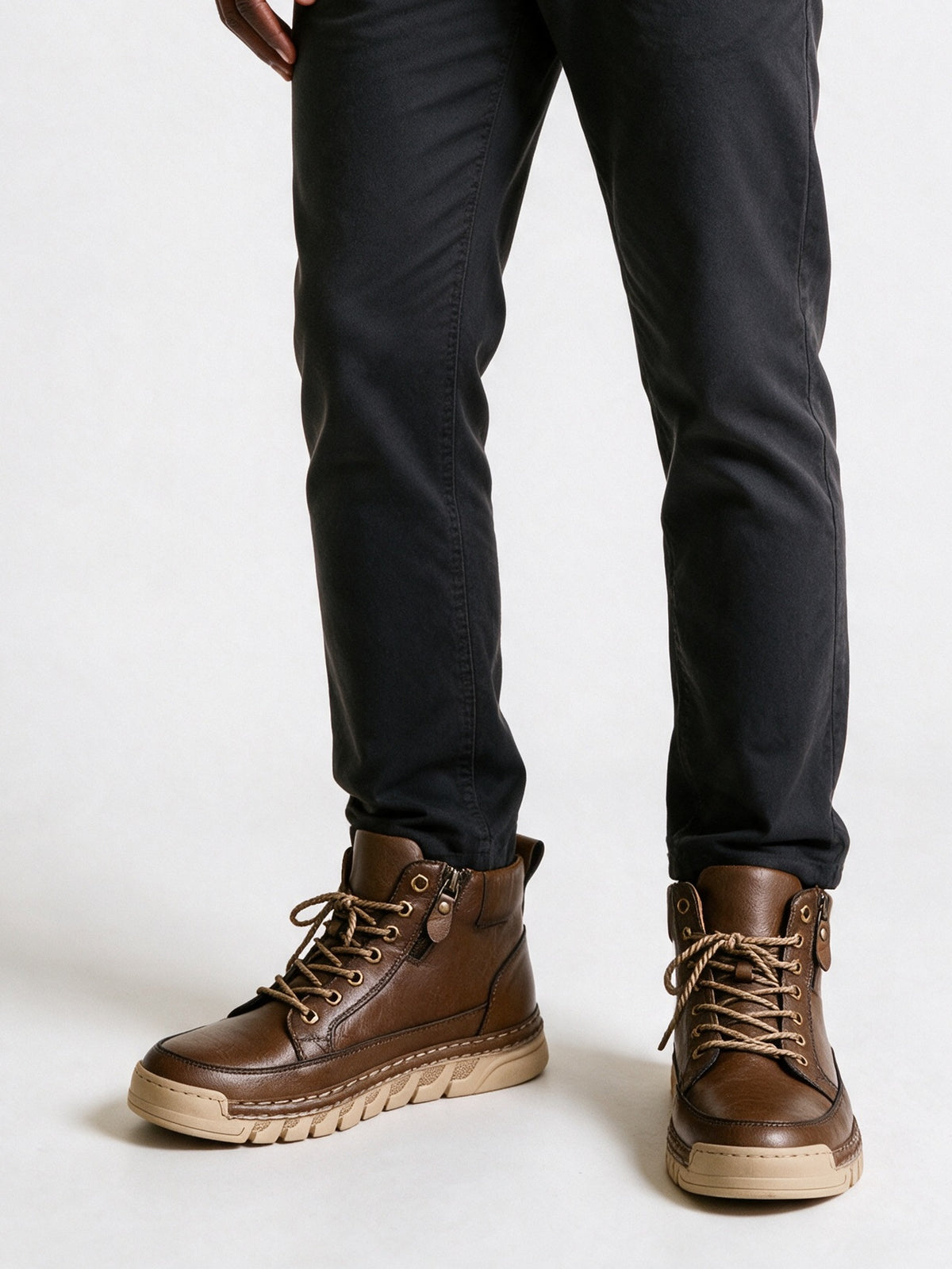 Declan - Men's High Top Lace Up Side Zip Boots - view 1