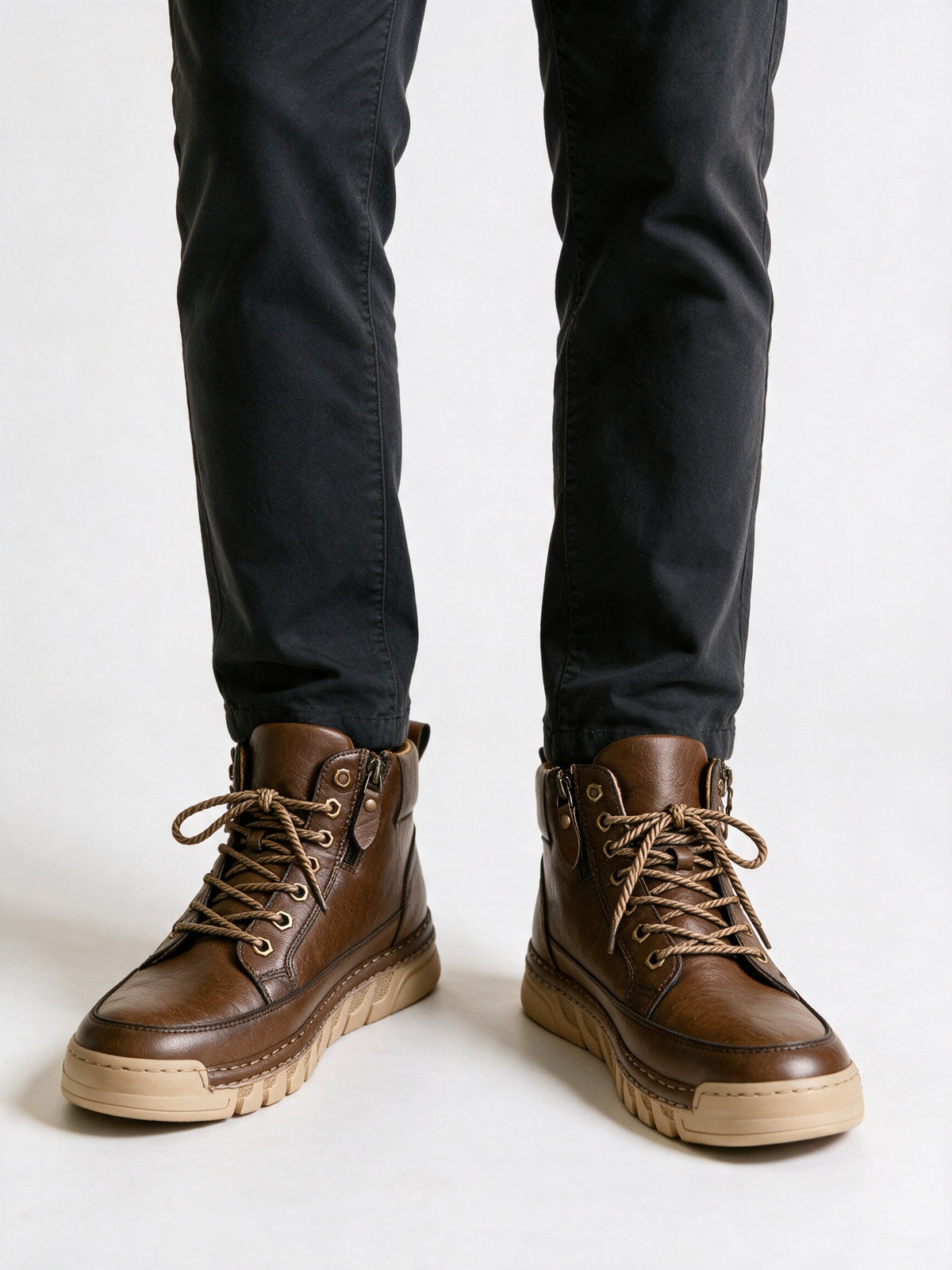 Declan - Men's High Top Lace Up Side Zip Boots - view 3