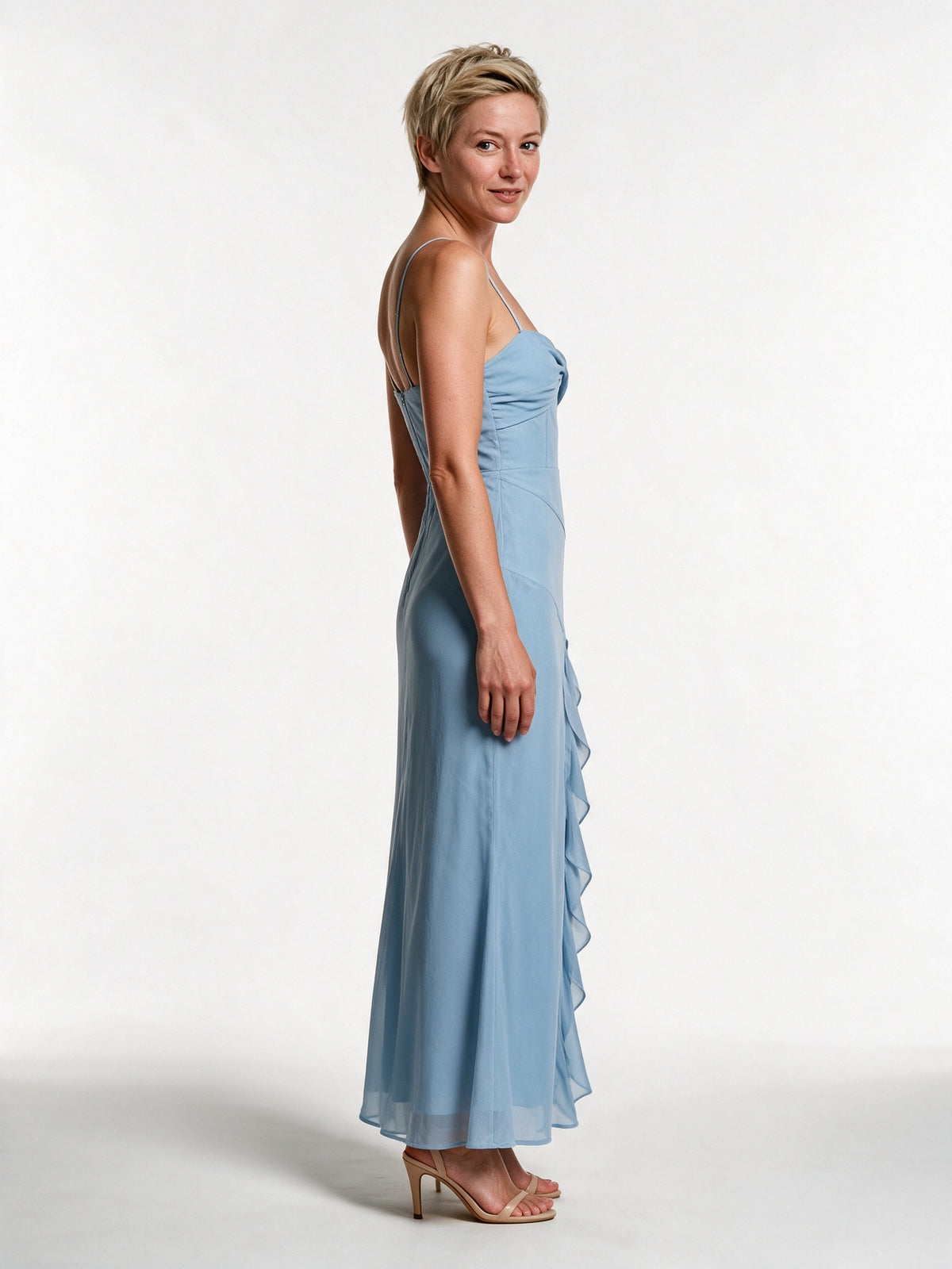 Delphina - Twist Front Ruffle Slit Maxi Dress - view 2