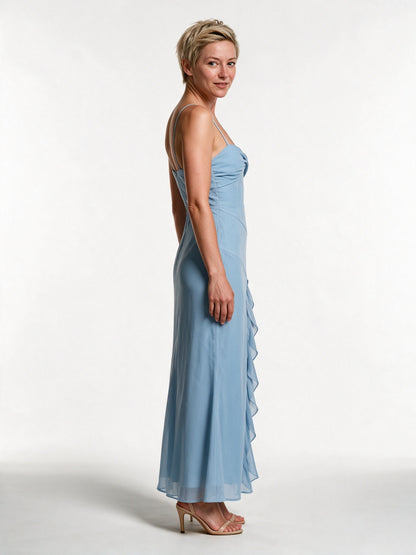 Delphina - Twist Front Ruffle Slit Maxi Dress - view 2