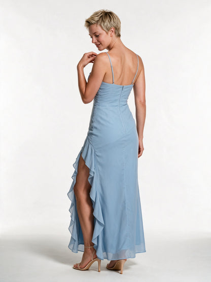 Delphina - Twist Front Ruffle Slit Maxi Dress - view 5