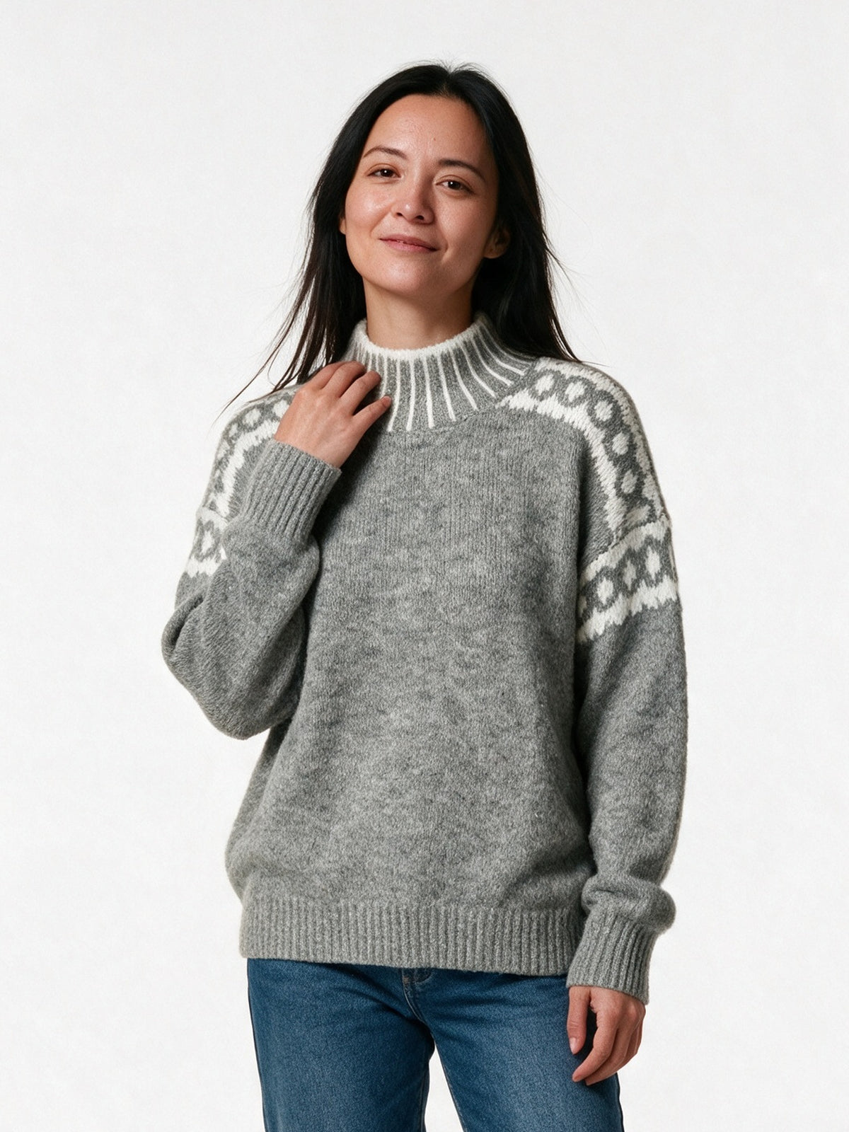 Edda - Women's Patterned Shoulder Mock Neck Sweater - view 1