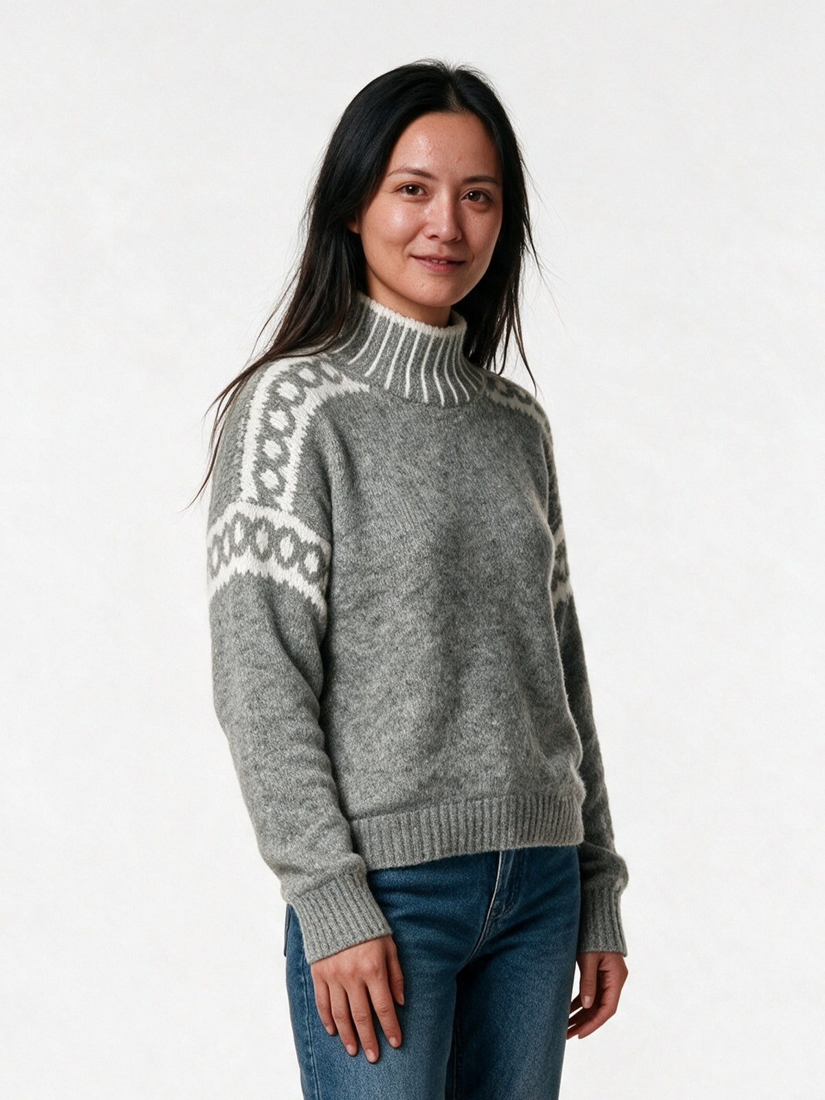 Edda - Women's Patterned Shoulder Mock Neck Sweater - view 2