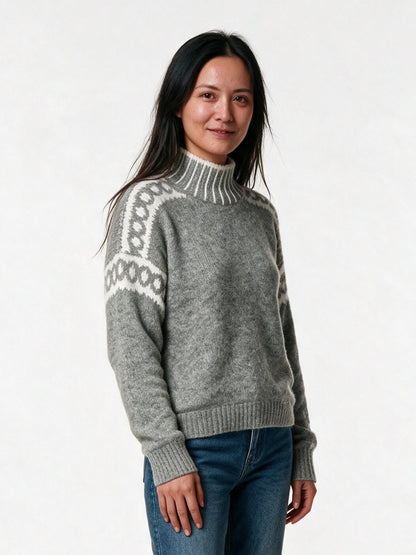 Edda - Women's Patterned Shoulder Mock Neck Sweater - view 2