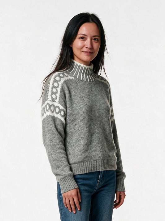 Edda - Women's Patterned Shoulder Mock Neck Sweater - view 2