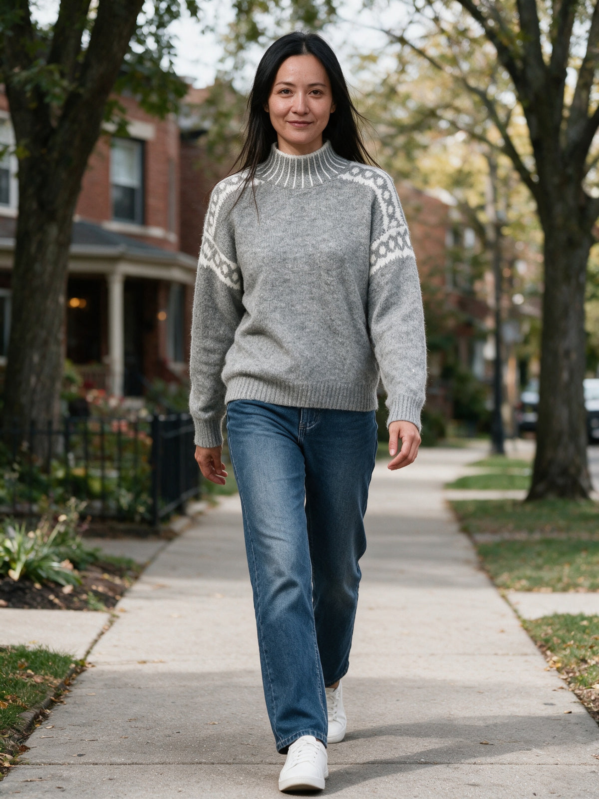 Edda - Women's Patterned Shoulder Mock Neck Sweater - view 4